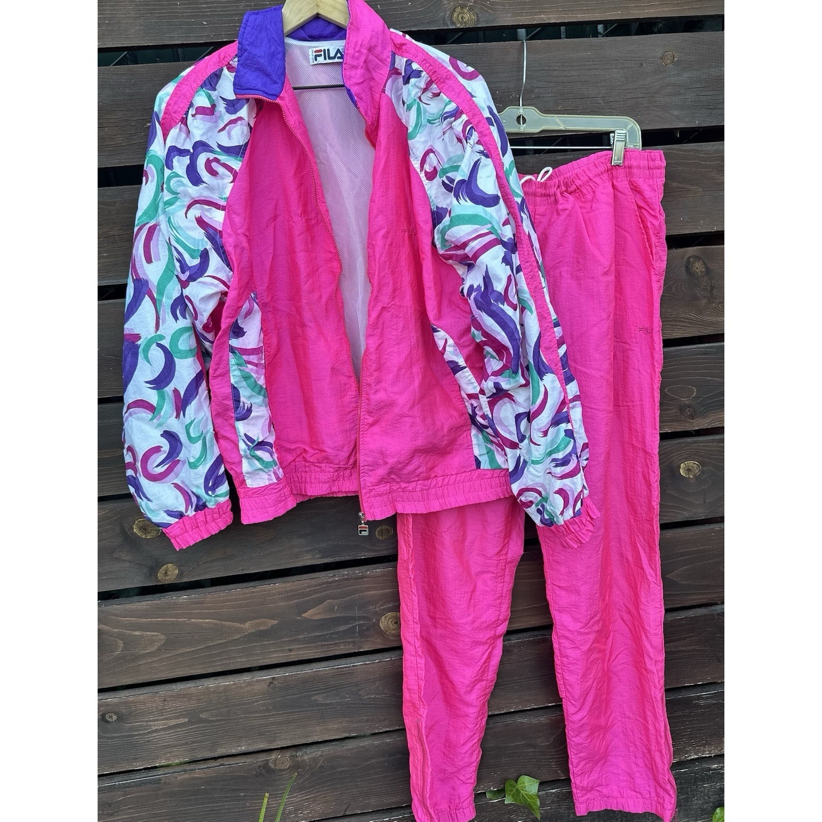 Vintage Fila Neon Pink Full Track Suit 2 Piece Made In Italy Women's Size Xl